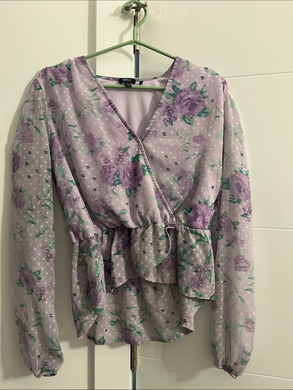 Buffalo David Bitton Lilac Floral Wrap Blouse